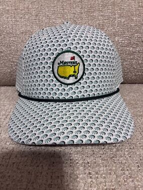 Masters White & Green Patterned Snapback Hat with Yellow Logo Patch